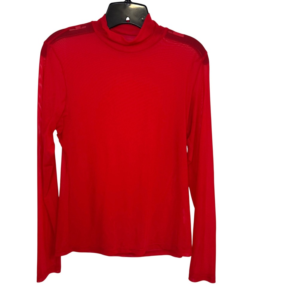 Mock Neck Mesh Long Sleeve Top Red Medium Goth Grunge
